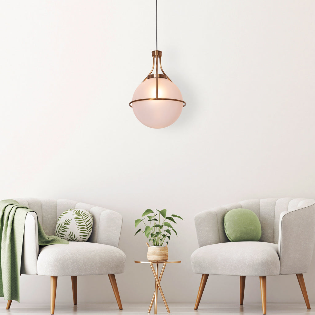 White Teak Find Me Nowhere Gold Frosted Glass Pendant Light