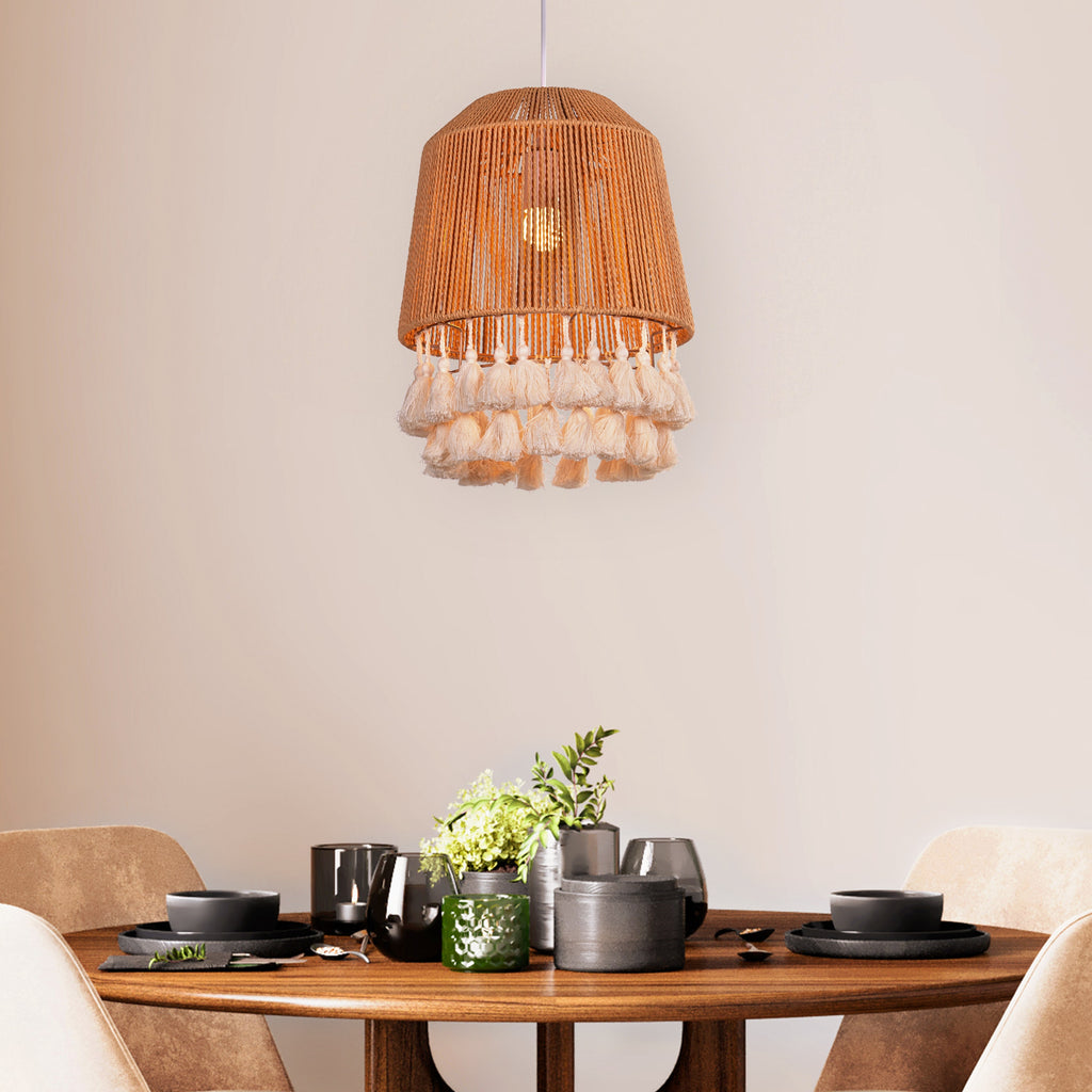 White Teak Boho Babe Rattan Pendant Light