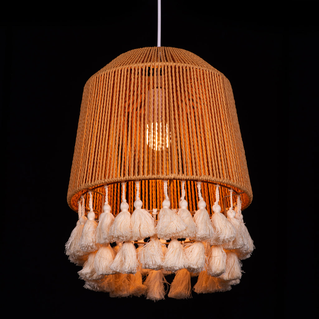 White Teak Boho Babe Rattan Pendant Light
