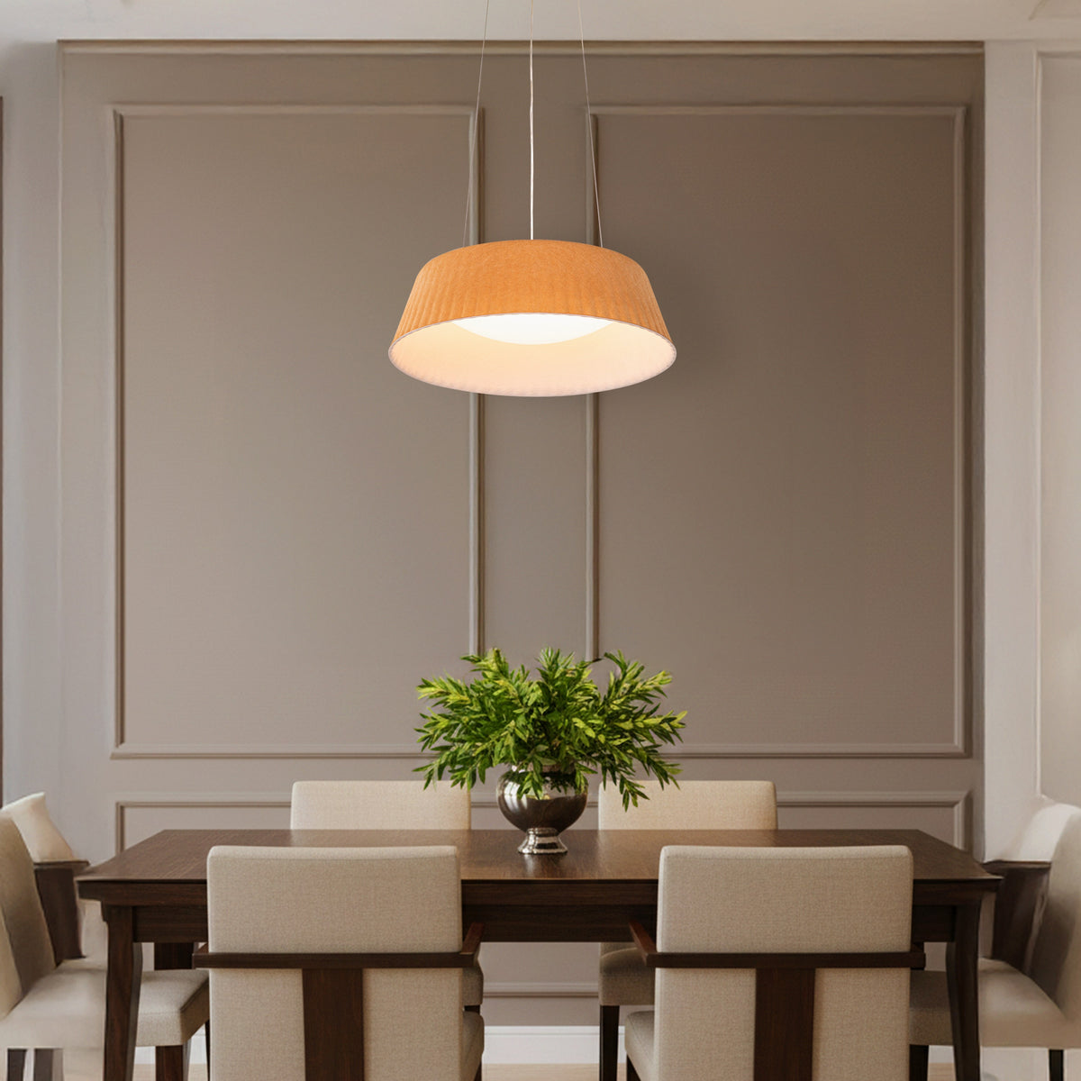 White Teak Curved Logic Beige Built-In LED Acrylic Pendant Light