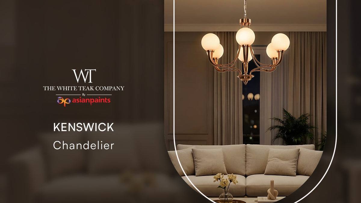 White Teak Kenswick Gold Frosted Glass Chandelier