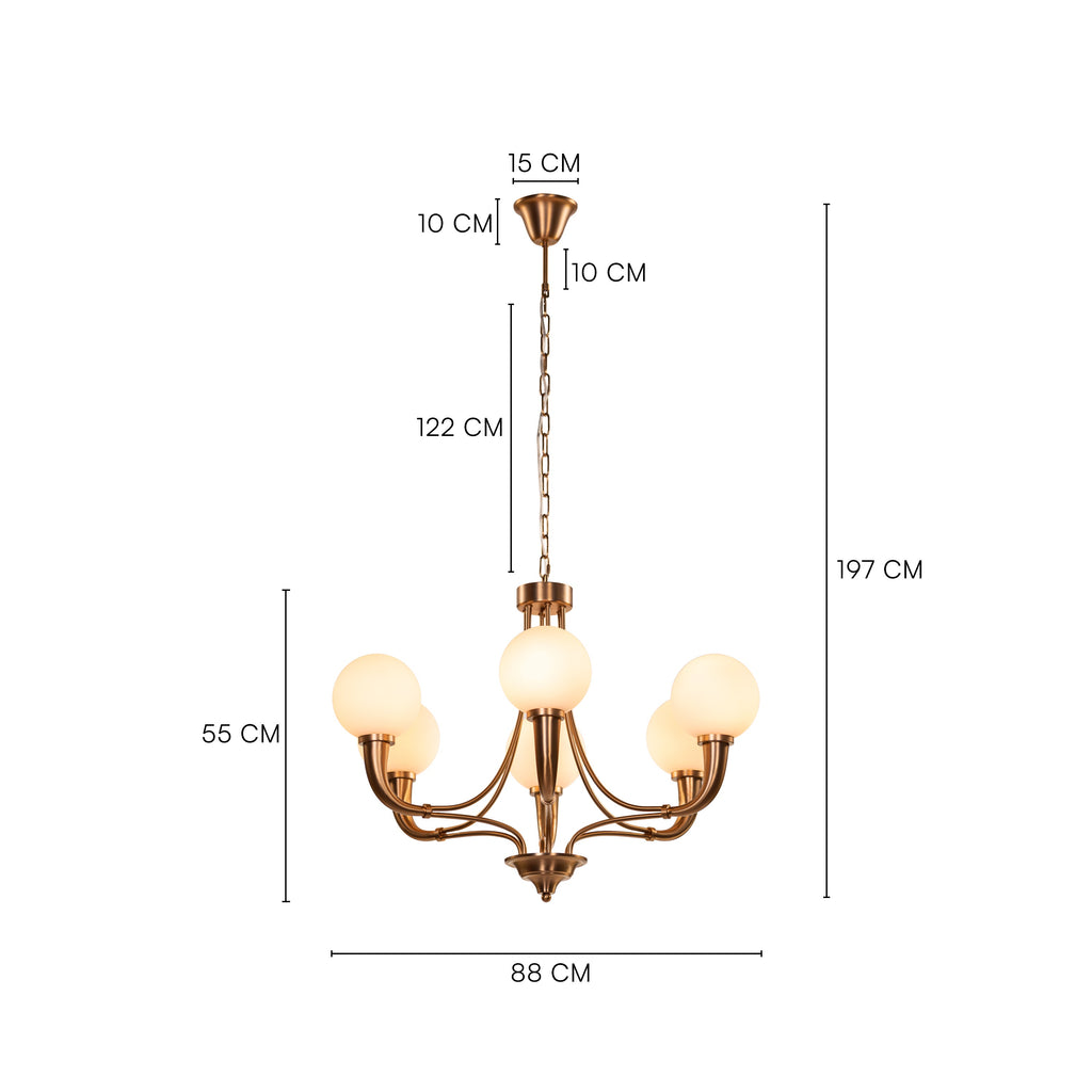 White Teak Kenswick Gold Frosted Glass Chandelier