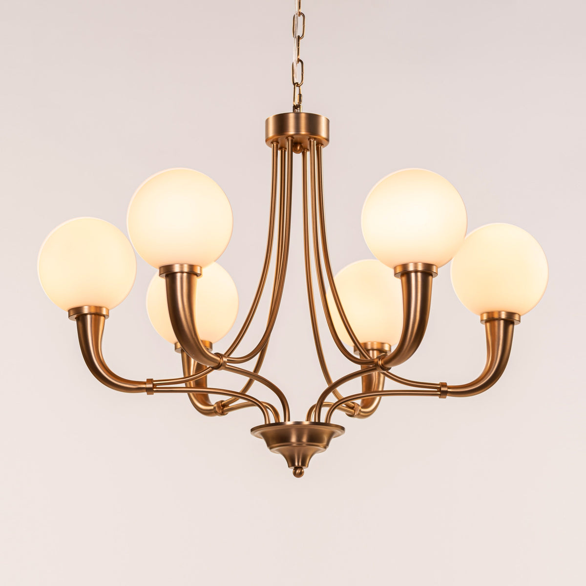 White Teak Kenswick Gold Frosted Glass Chandelier