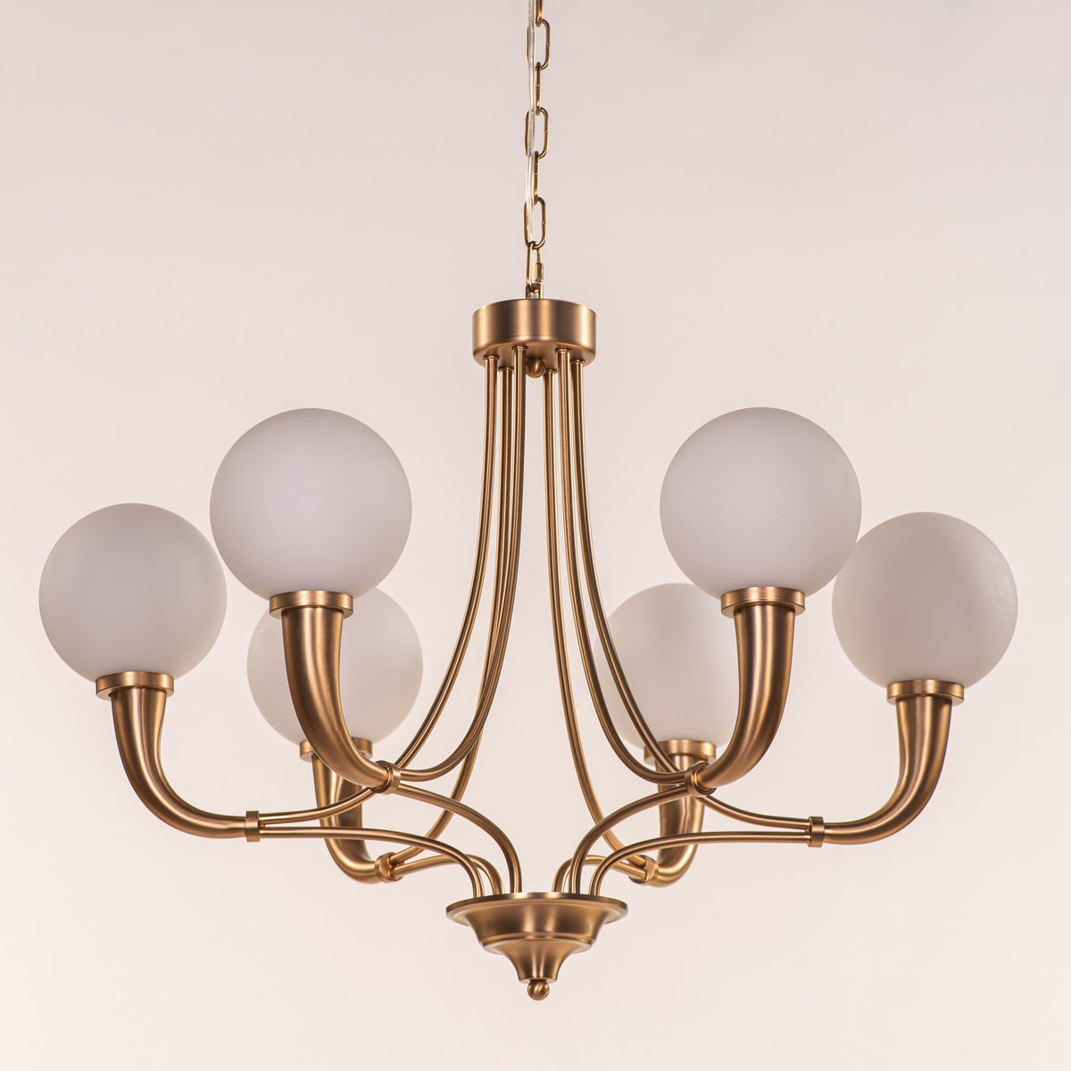 White Teak Kenswick Gold Frosted Glass Chandelier
