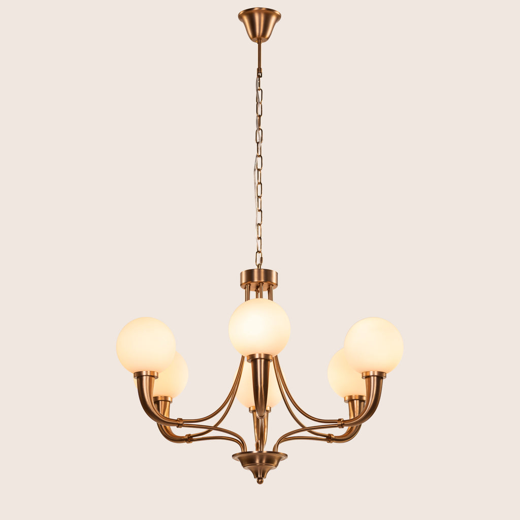 White Teak Kenswick Gold Frosted Glass Chandelier
