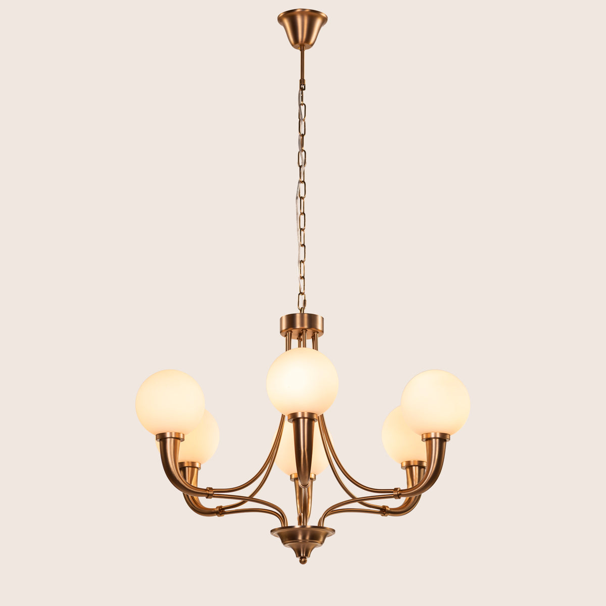 White Teak Kenswick Gold Frosted Glass Chandelier