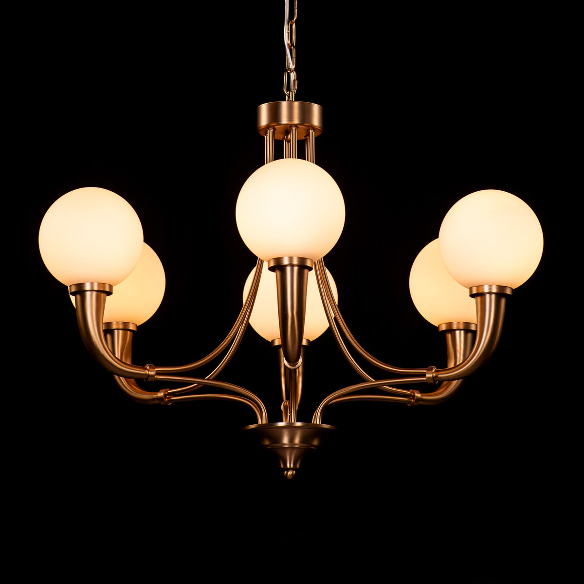 White Teak Kenswick Gold Frosted Glass Chandelier