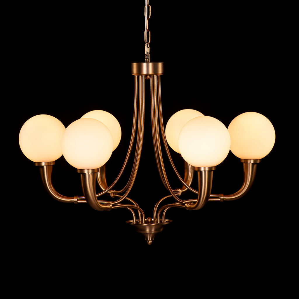 White Teak Kenswick Gold Frosted Glass Chandelier