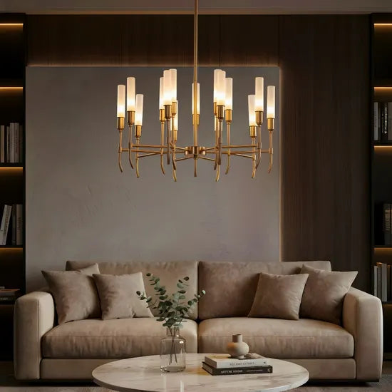 Cavendish (Round, Gold) Frosted Glass Chandelier