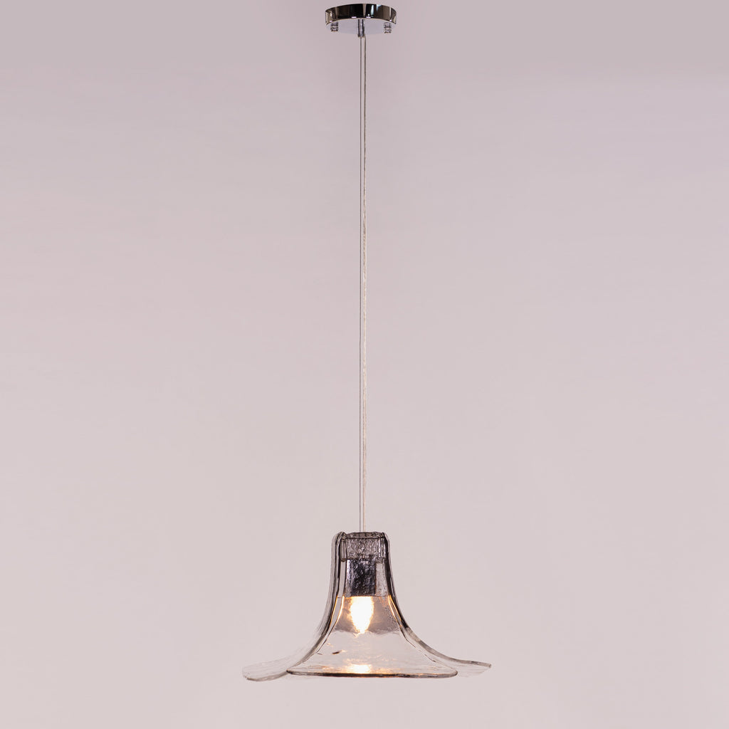 White Teak Sundream Chrome Clear Glass Pendant Light