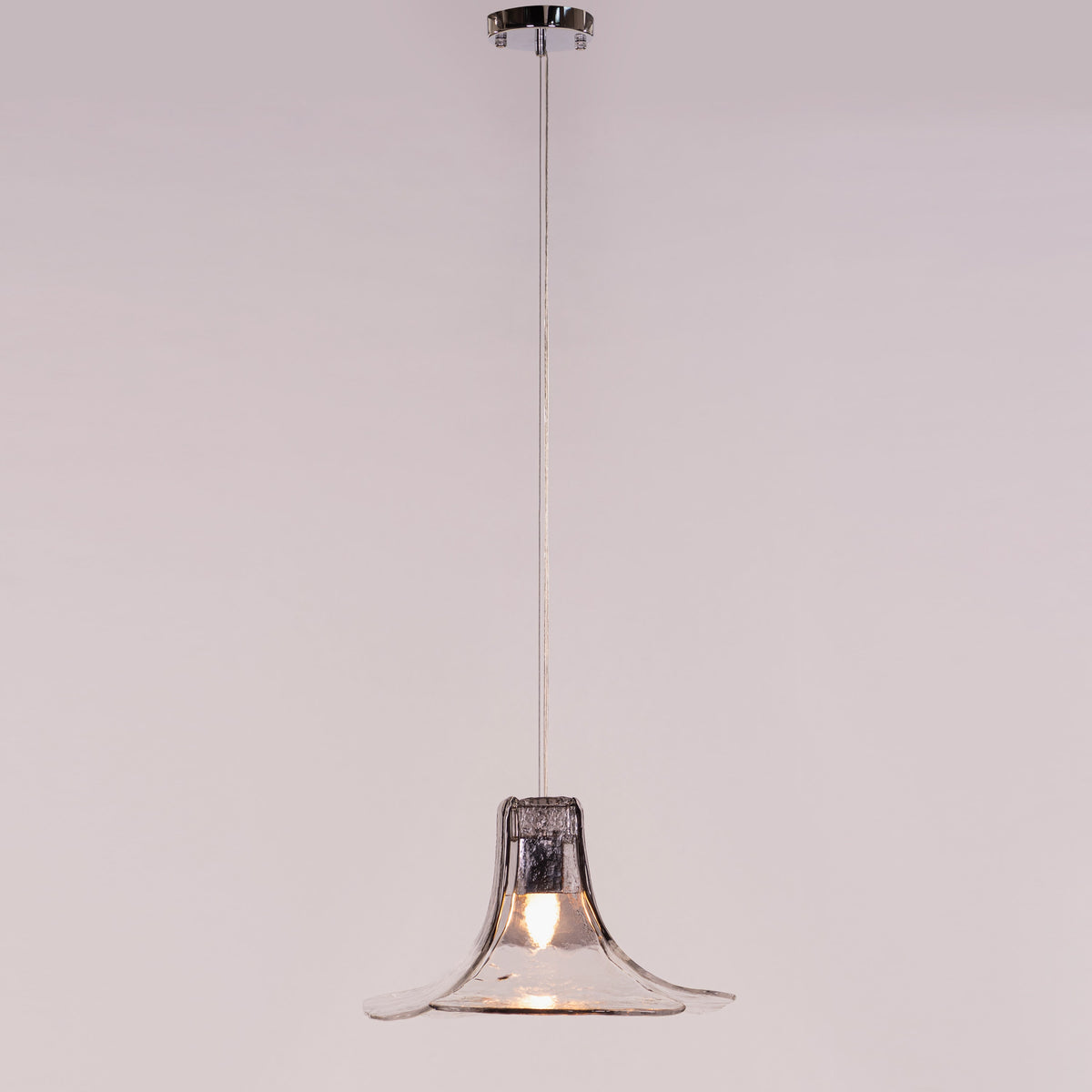 White Teak Sundream Chrome Clear Glass Pendant Light