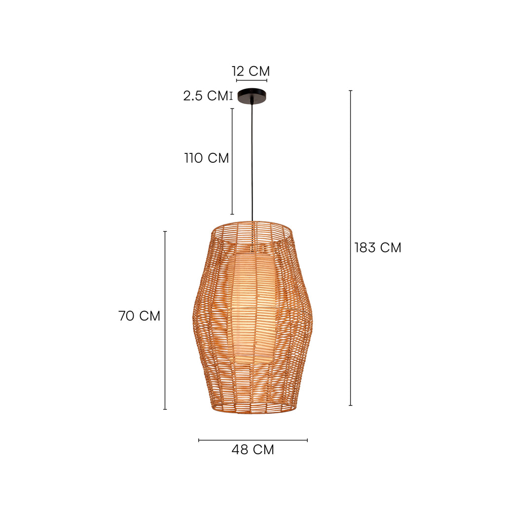 White Teak Sunlight Shore Beige Rattan Pendant Light