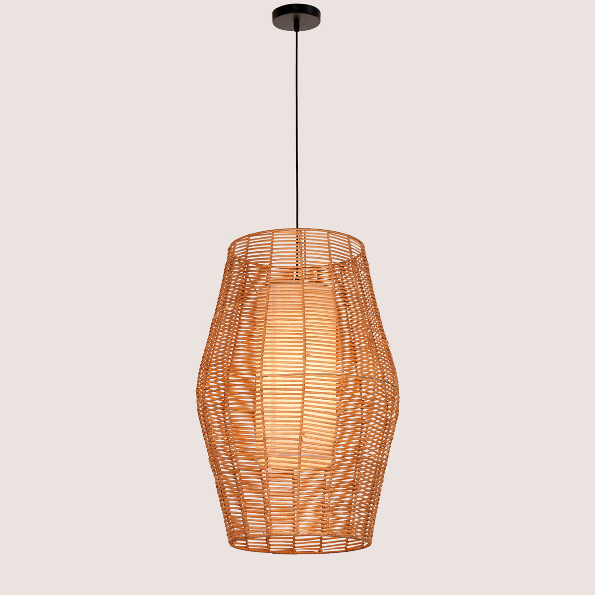 White Teak Sunlight Shore Beige Rattan Pendant Light