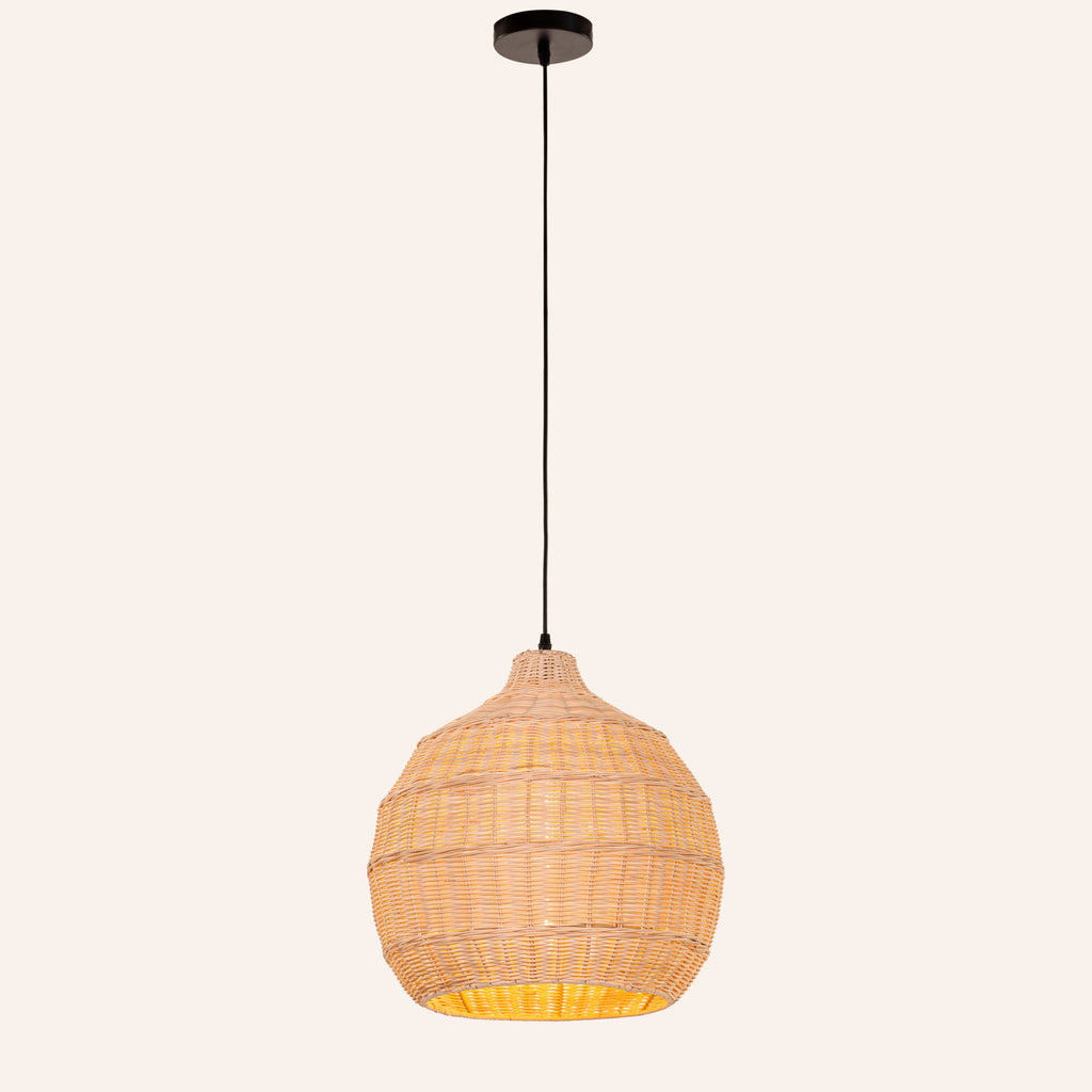 White Teak Bayfront Basket Beige Rattan Pendant Light