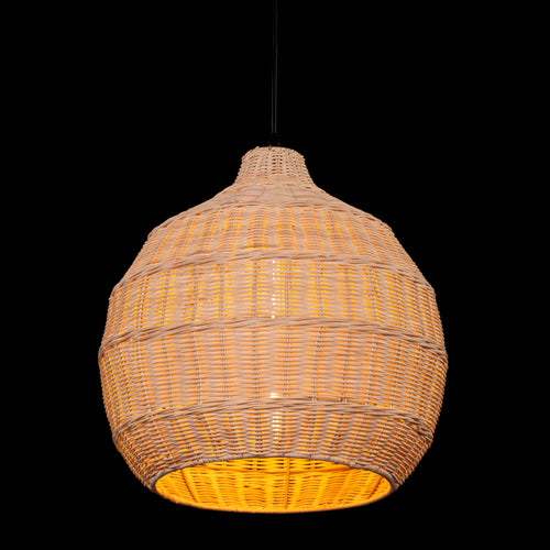White Teak Bayfront Basket Beige Rattan Pendant Light