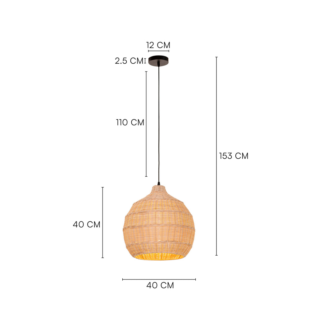 White Teak Bayfront Basket Beige Rattan Pendant Light