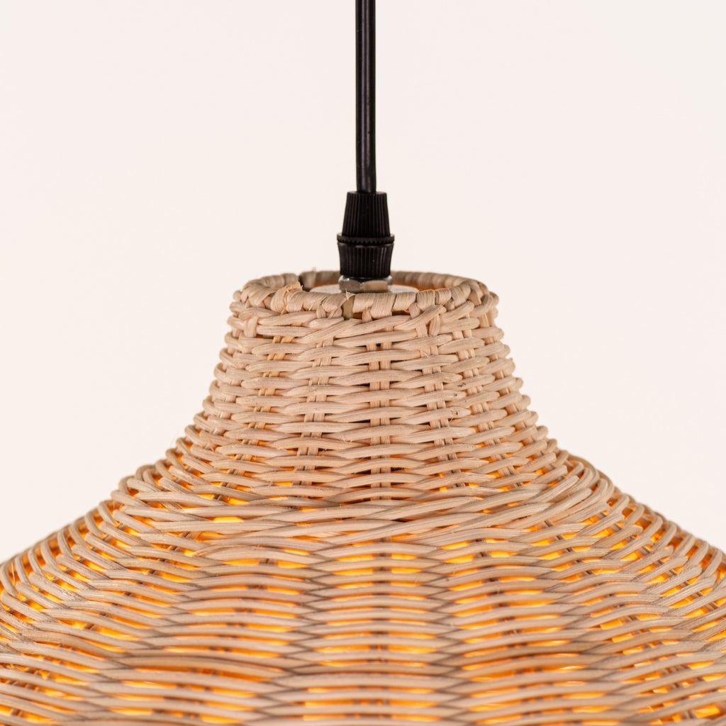 White Teak Bayfront Basket Beige Rattan Pendant Light