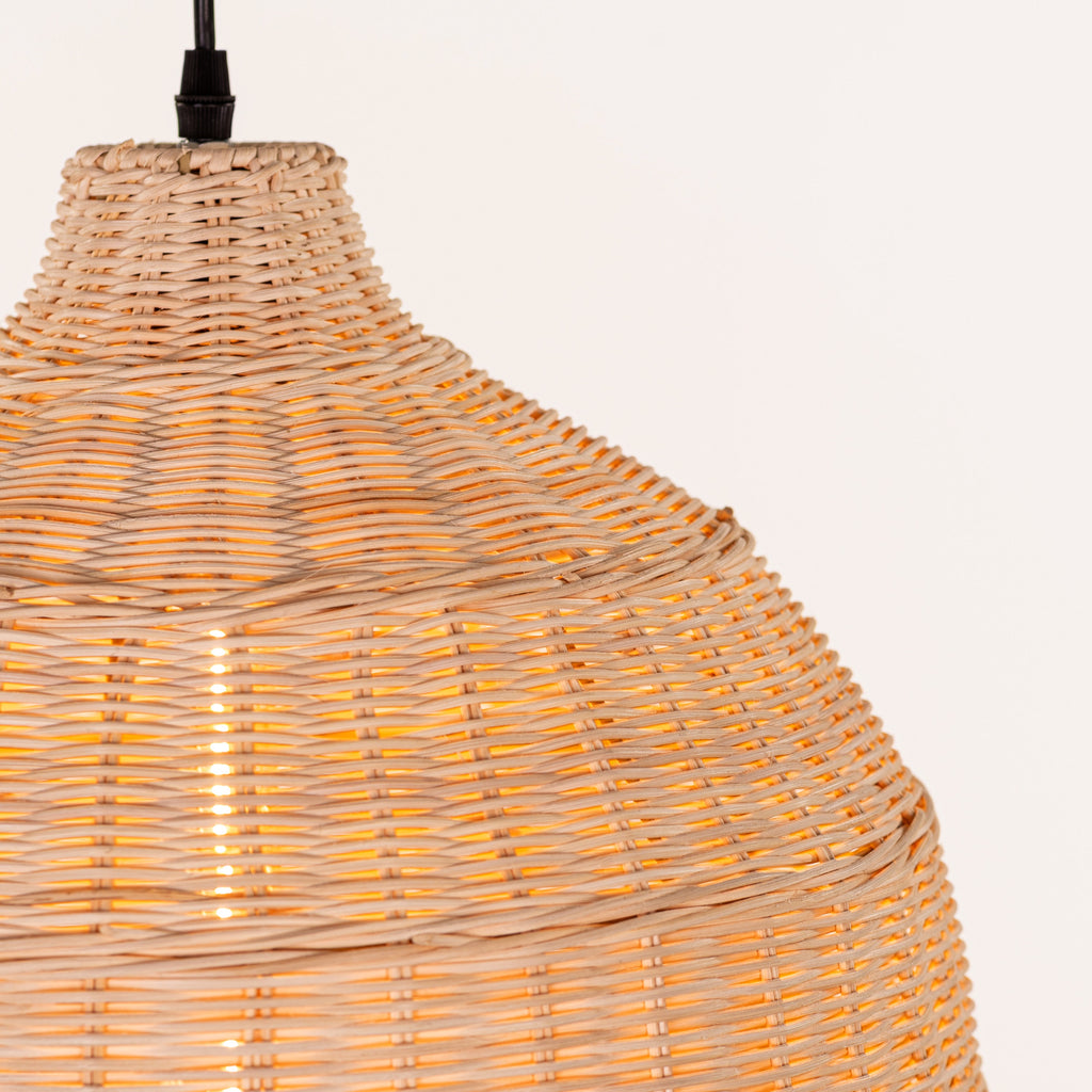 White Teak Bayfront Basket Beige Rattan Pendant Light