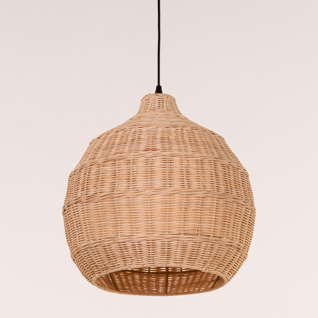White Teak Bayfront Basket Beige Rattan Pendant Light