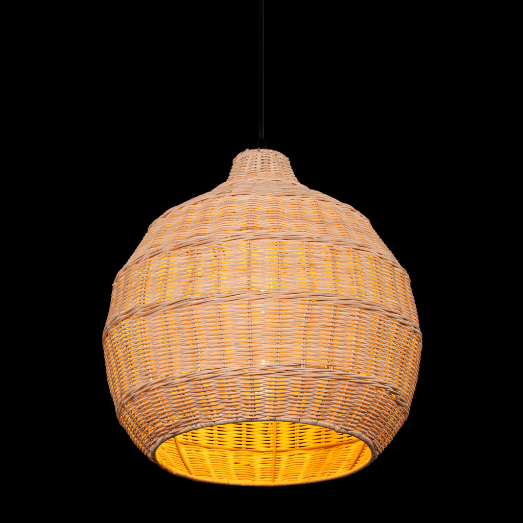 White Teak Bayfront Basket Beige Rattan Pendant Light
