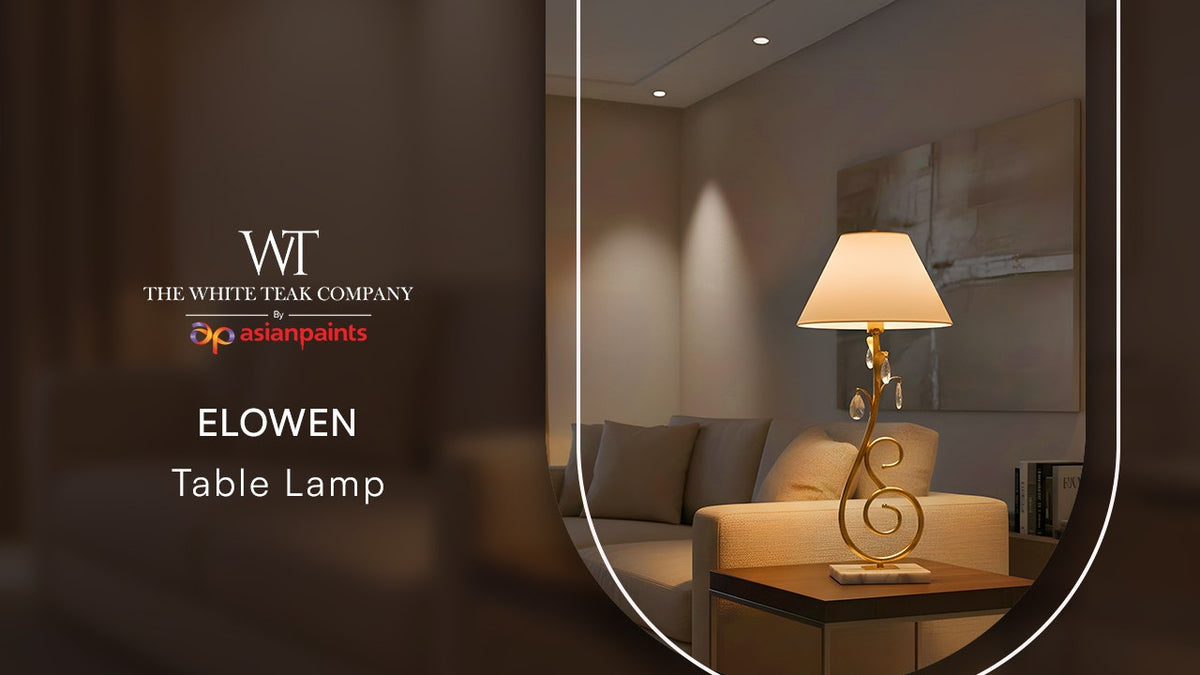 White Teak Elowen Marble Table Lamp Gold and White