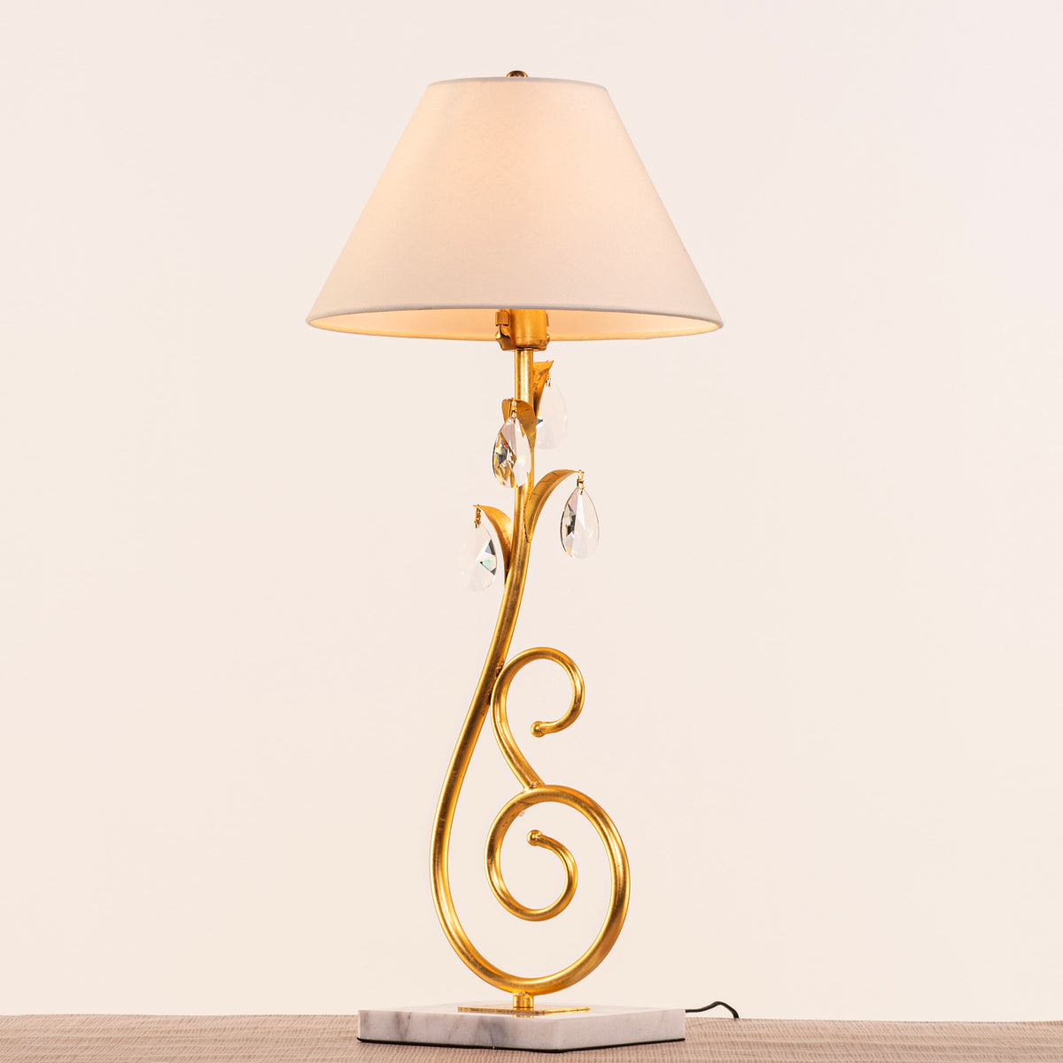 White Teak Elowen Marble Table Lamp Gold and White
