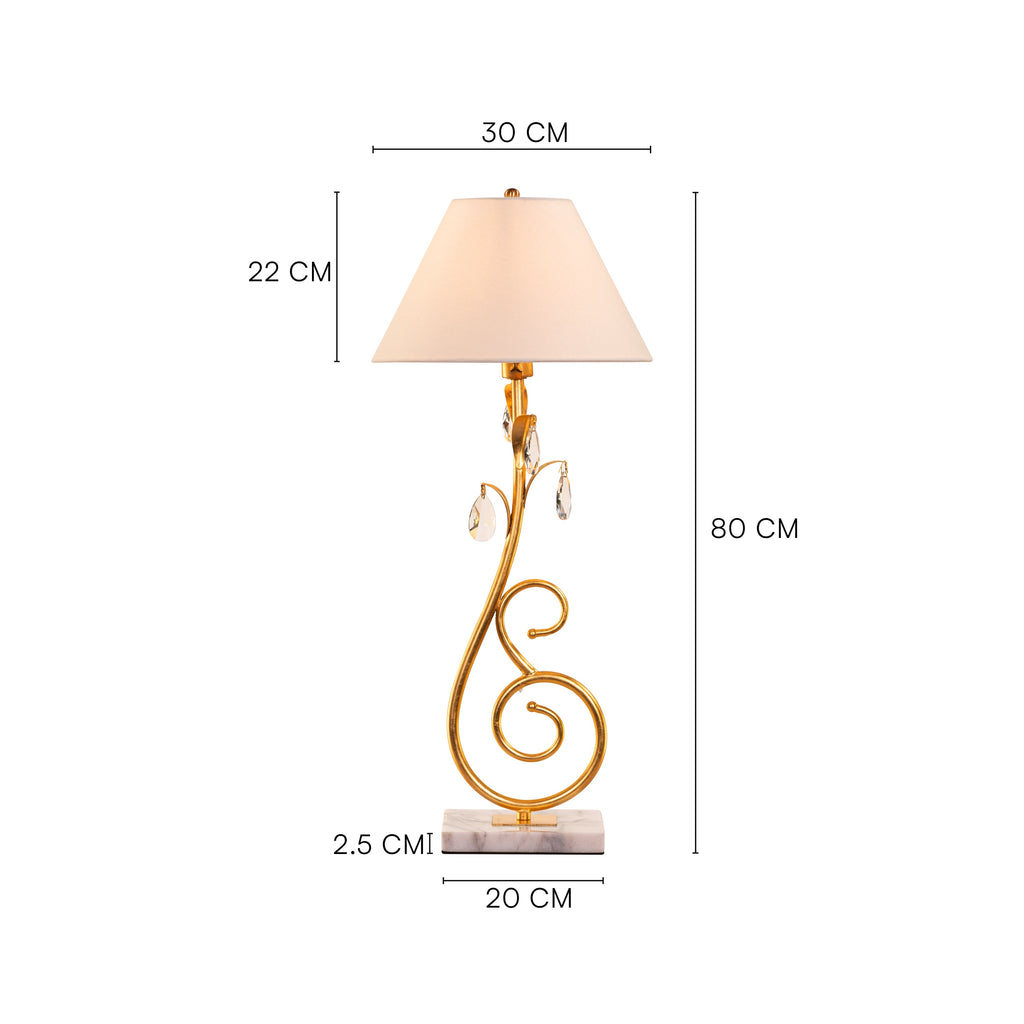 White Teak Elowen Marble Table Lamp Gold and White