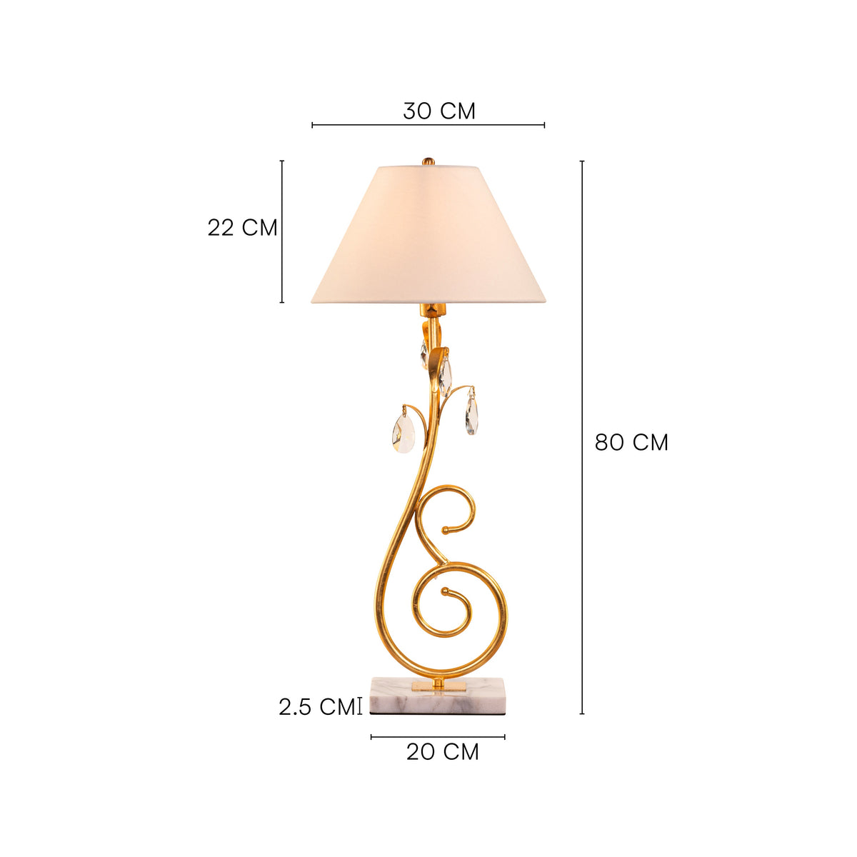 White Teak Elowen Marble Table Lamp Gold and White