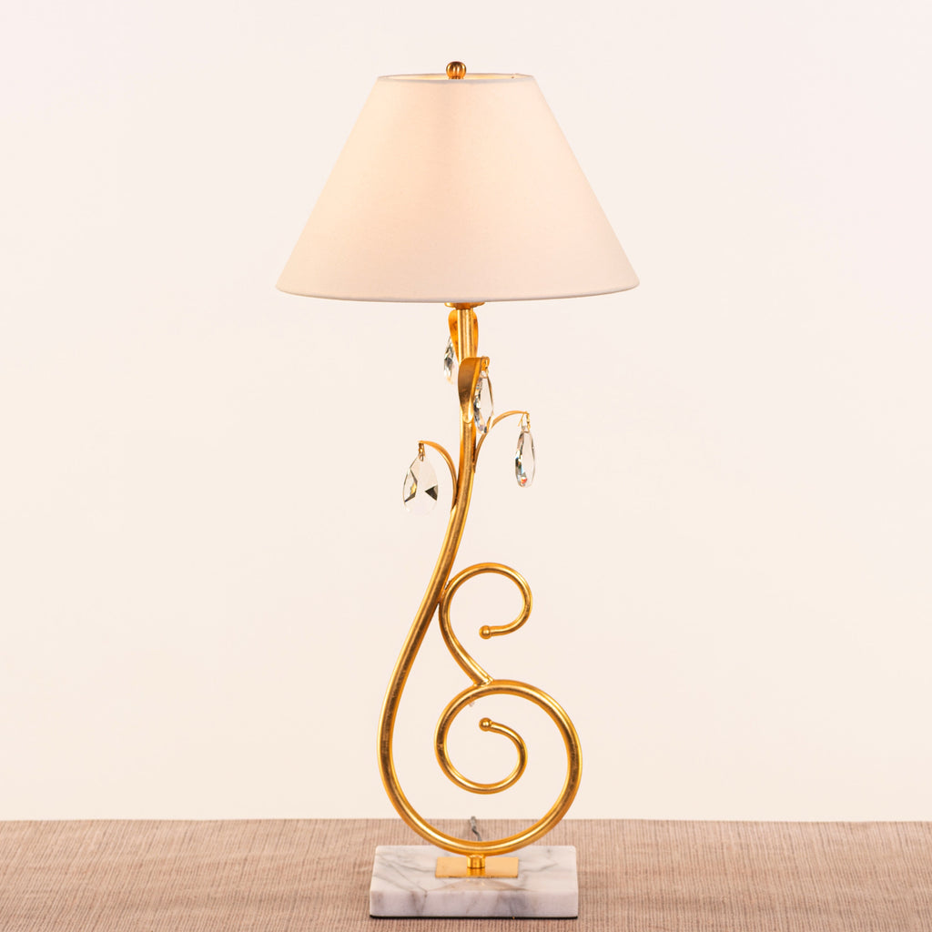 White Teak Elowen Marble Table Lamp Gold and White