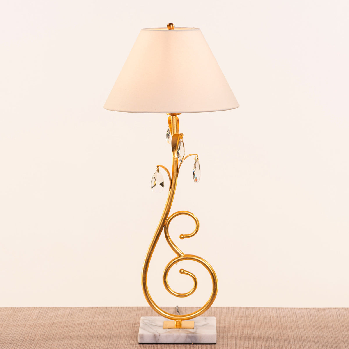 White Teak Elowen Marble Table Lamp Gold and White