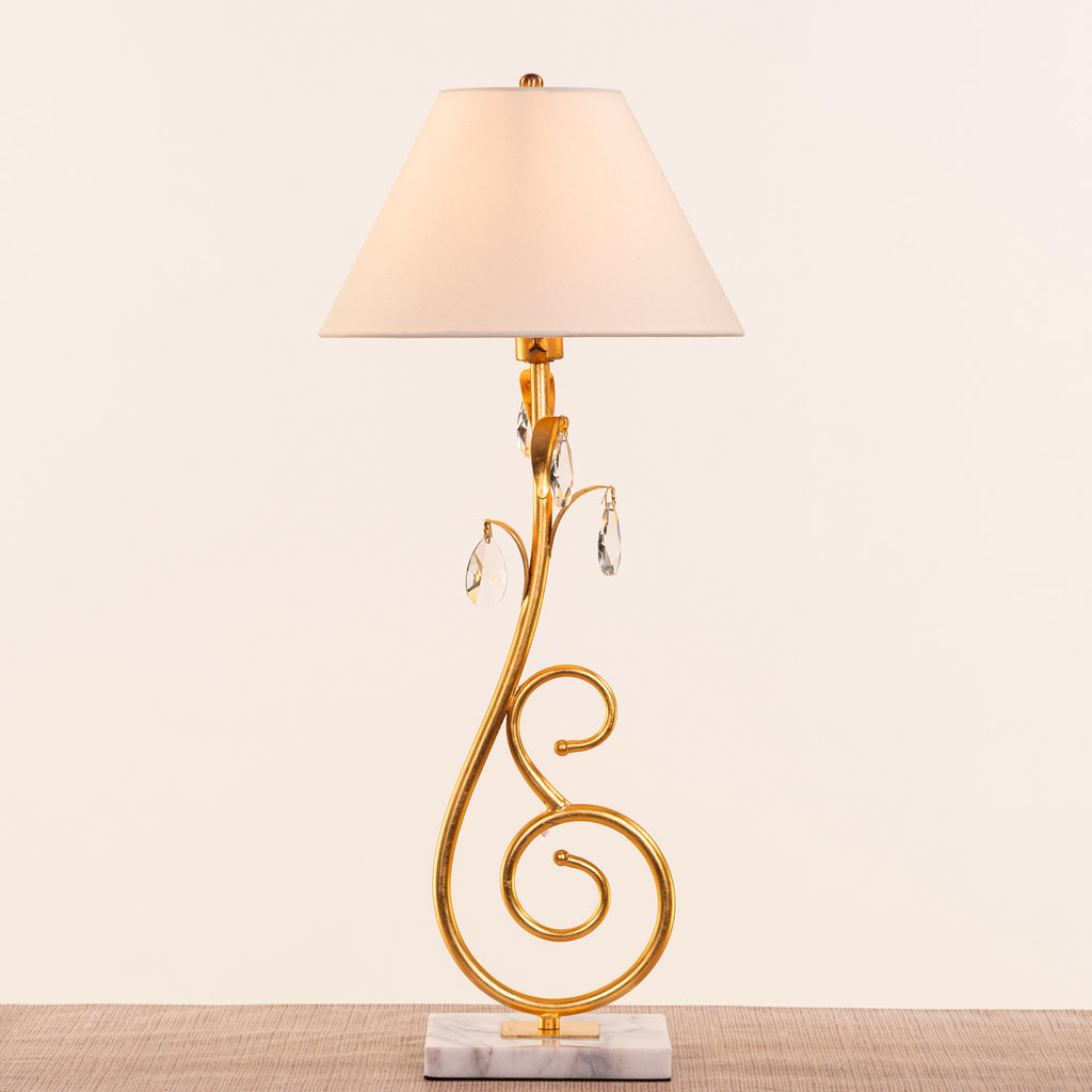 White Teak Elowen Marble Table Lamp Gold and White