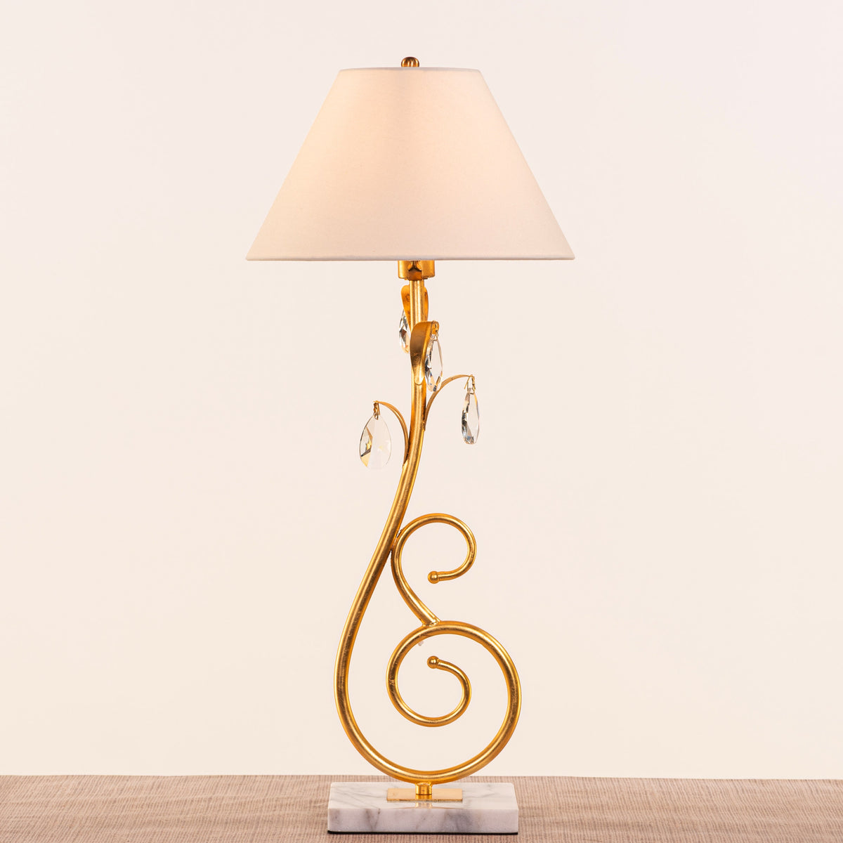 White Teak Elowen Marble Table Lamp Gold and White
