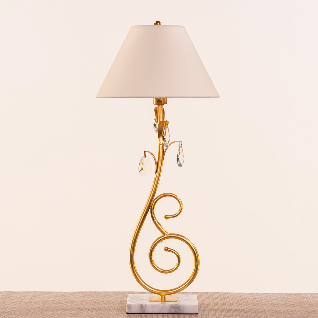 White Teak Elowen Marble Table Lamp Gold and White