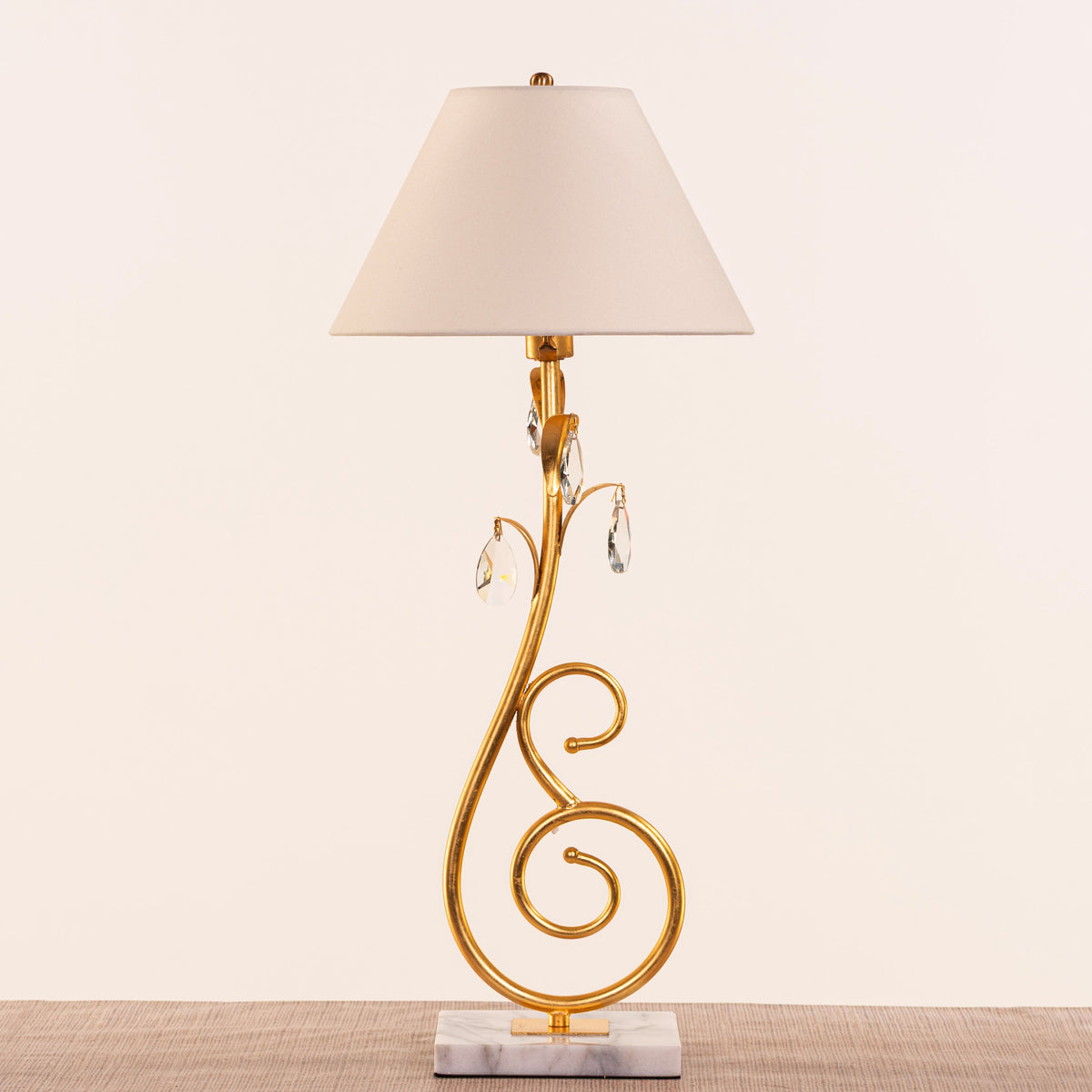 White Teak Elowen Marble Table Lamp Gold and White