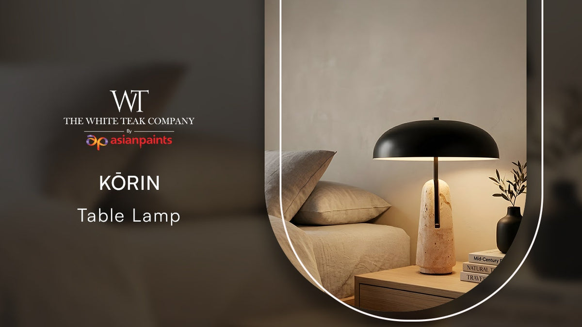 White Teak Korin Marble Table Lamp Beige and Black