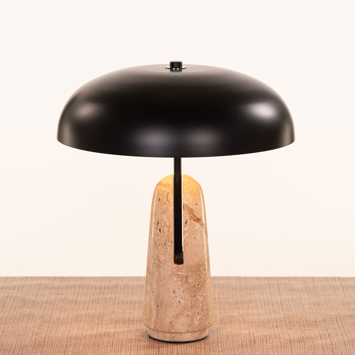 White Teak Korin Marble Table Lamp Beige and Black