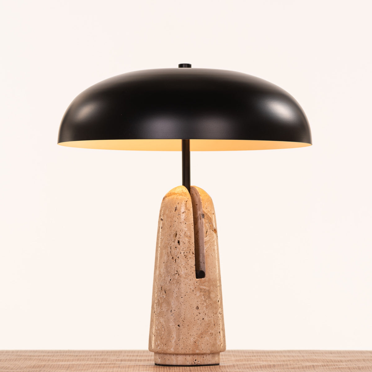 White Teak Korin Marble Table Lamp Beige and Black