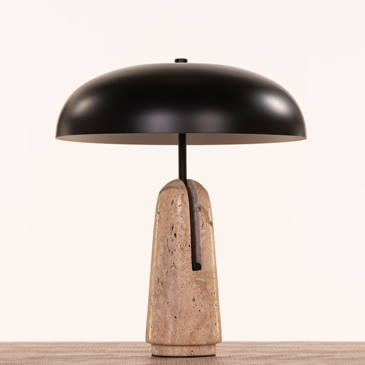 White Teak Korin Marble Table Lamp Beige and Black