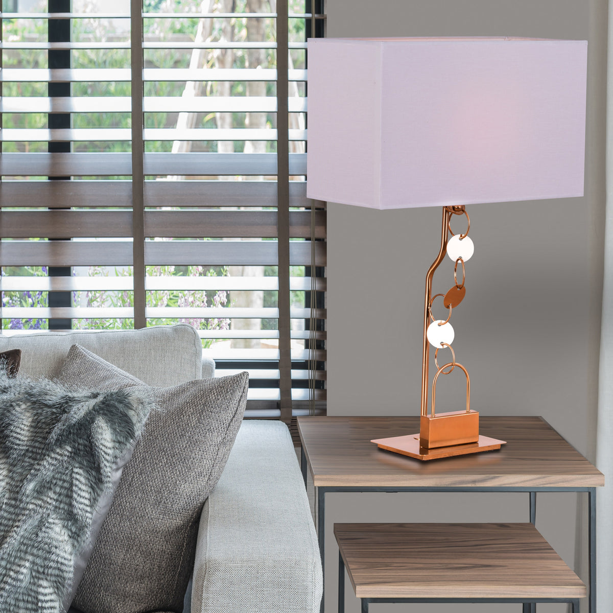 White Teak Afterglow Metal Table Lamp Gold and Beige