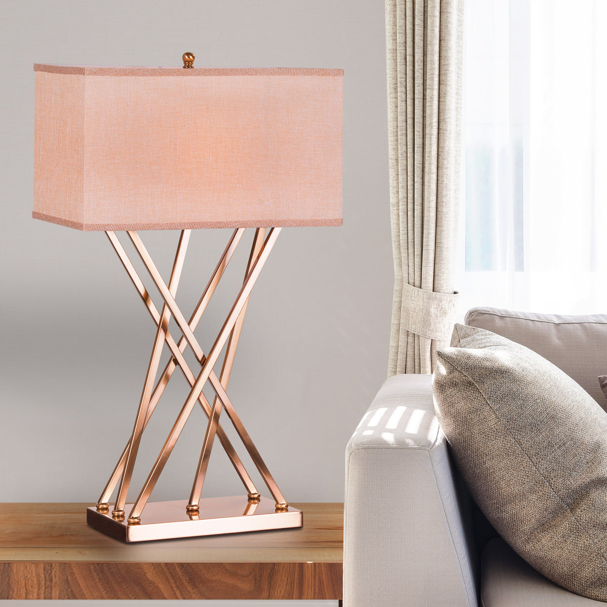 White Teak Cross Your Heart Table Lamp Gold and Off-White