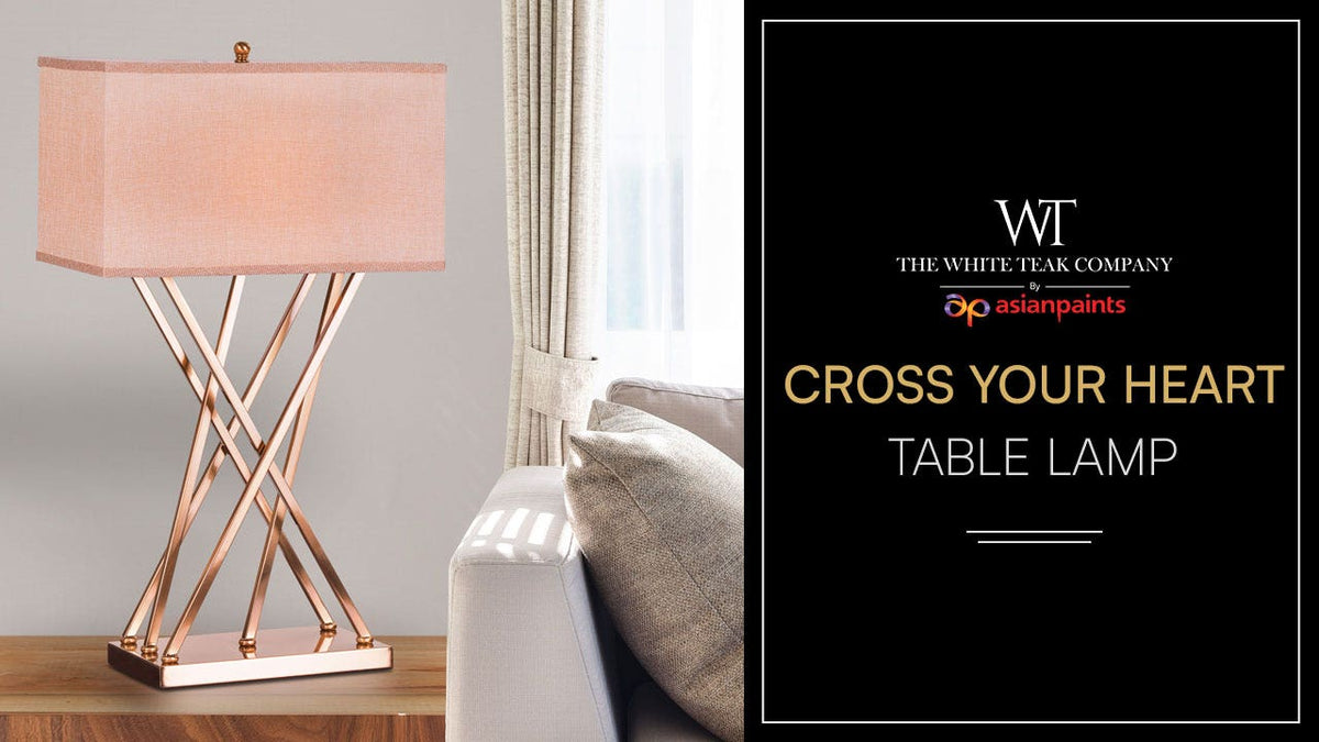 White Teak Cross Your Heart Table Lamp Gold and Off-White
