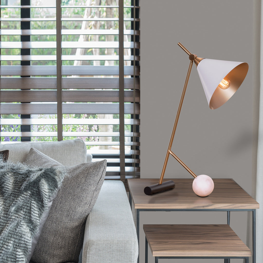 White Teak The Night Watch Marble Study Table Lamp Gold