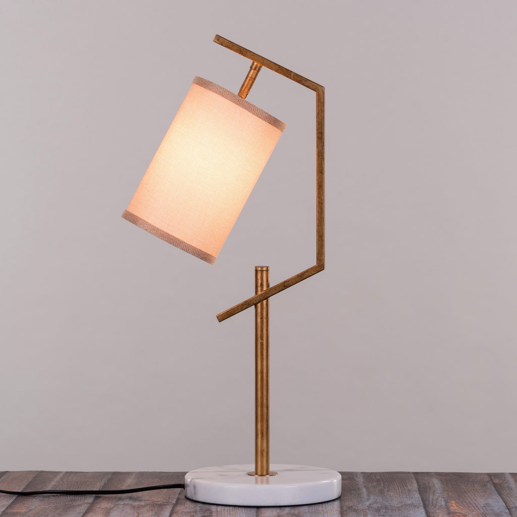 White Teak Effortless Marble Table Lamp Antique Gold and White