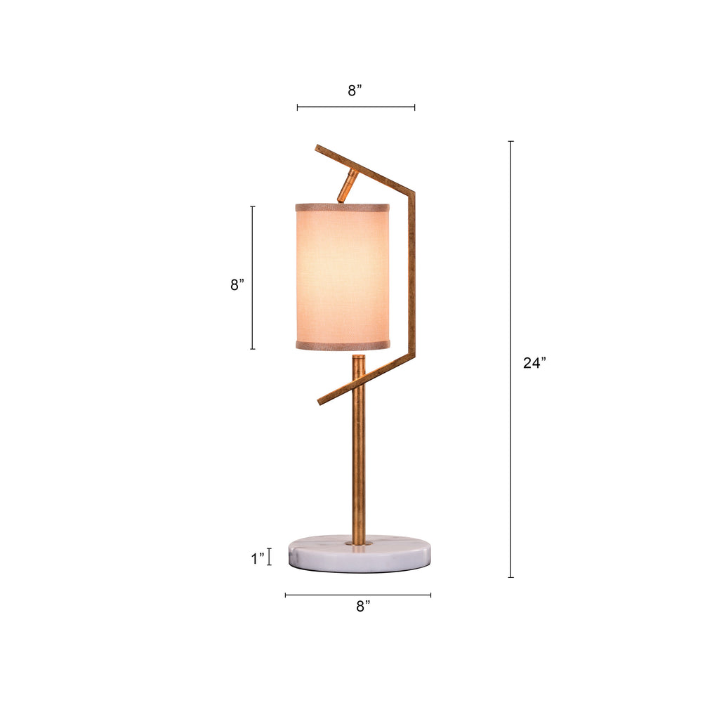 White Teak Effortless Marble Table Lamp Antique Gold and White