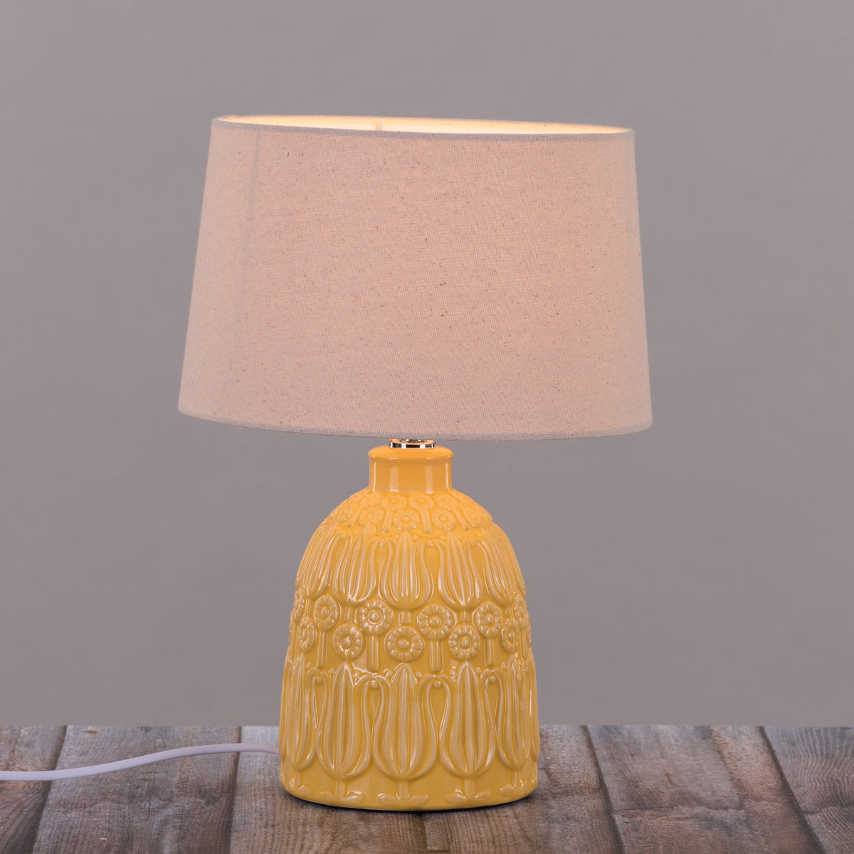White Teak Come September Ceramic Table Lamp Yellow and Beige