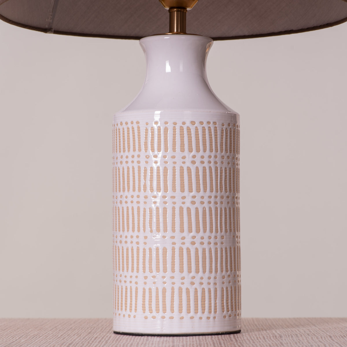 White Teak Tan Bran Ceramic Table Lamp Brown and Beige