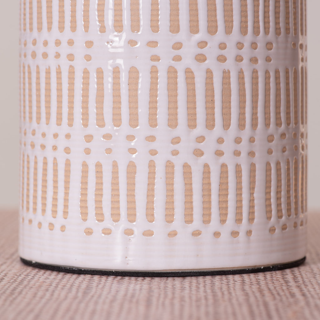 White Teak Tan Bran Ceramic Table Lamp Brown and Beige