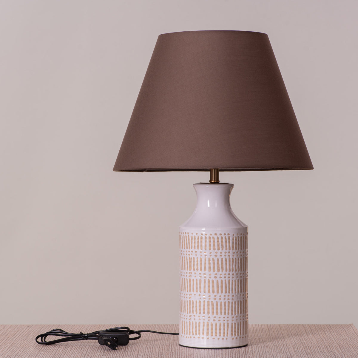 White Teak Tan Bran Ceramic Table Lamp Brown and Beige