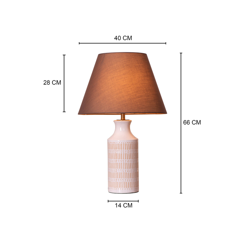 White Teak Tan Bran Ceramic Table Lamp Brown and Beige