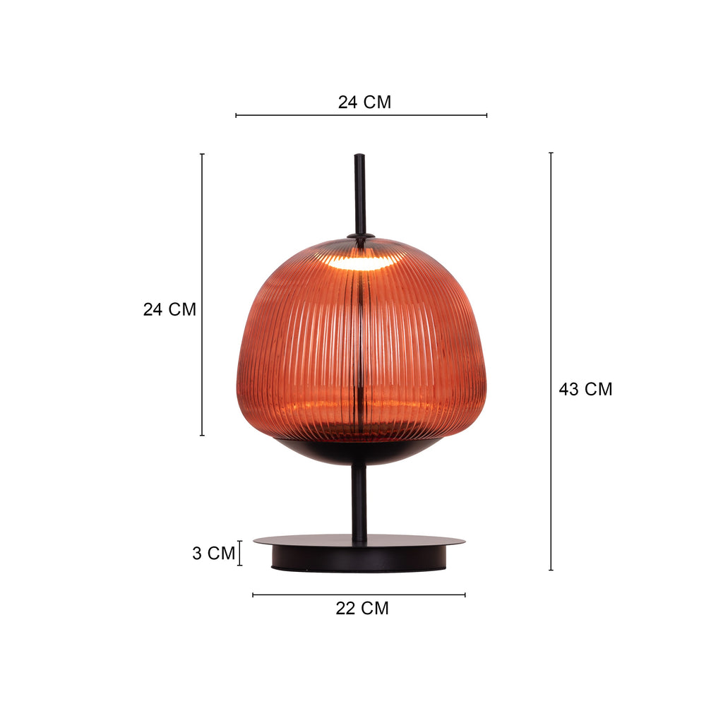 White Teak Reserved Rose Built-In LED Textured Glass Table Lamp Red